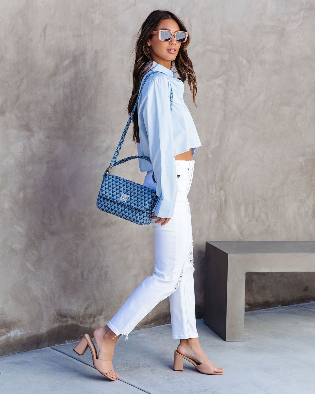 None Of Your Biz Cotton Cropped Button Up Top - Light Blue - FINAL SALE sold by Vici product image thumbnail 5