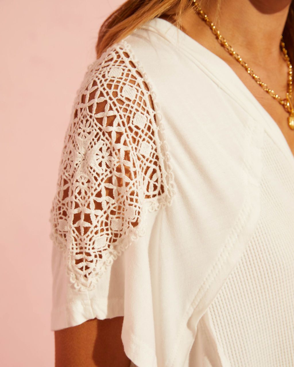 Karolina Relaxed Crochet Sleeve Top - White - SALE sold by Vici product image thumbnail 3