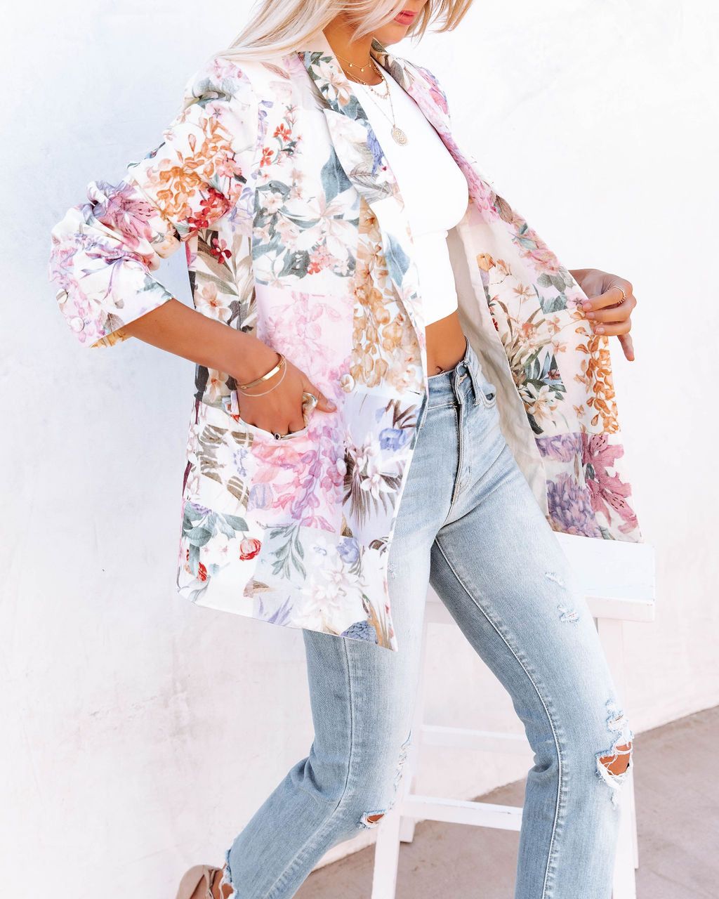 Sundew Cotton Linen Pocketed Blazer - Ivory Multi - FINAL SALE sold by Vici product image thumbnail 8