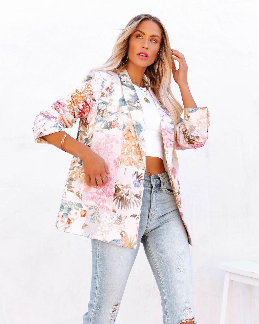Sundew Cotton Linen Pocketed Blazer - Ivory Multi - FINAL SALE sold by Vici product image thumbnail 6