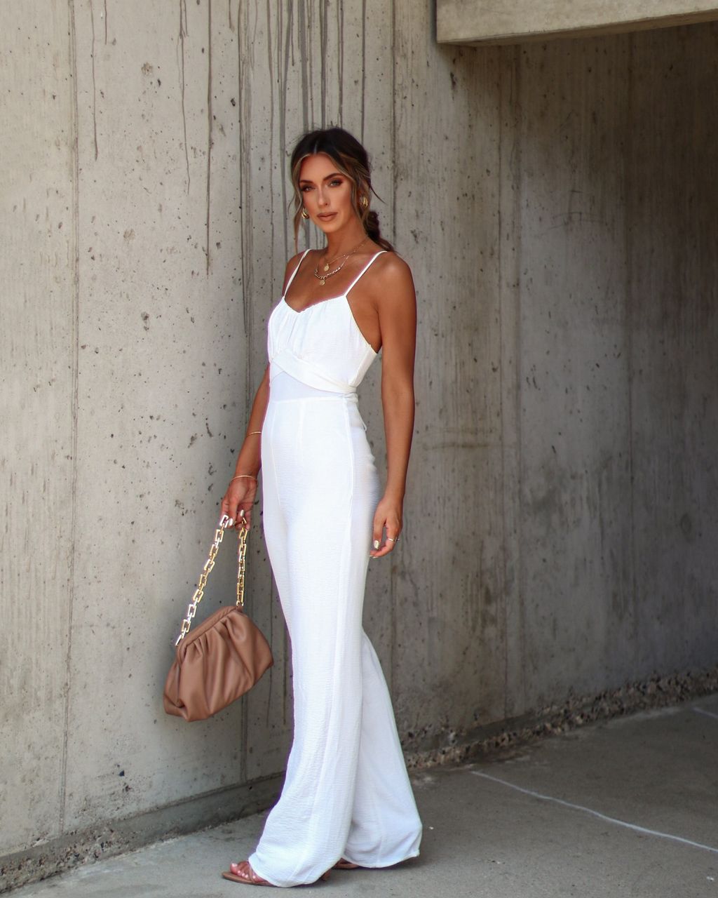 Crete Ruched Sleeveless Pocketed Jumpsuit - White - FINAL SALE sold by Vici product image thumbnail 4