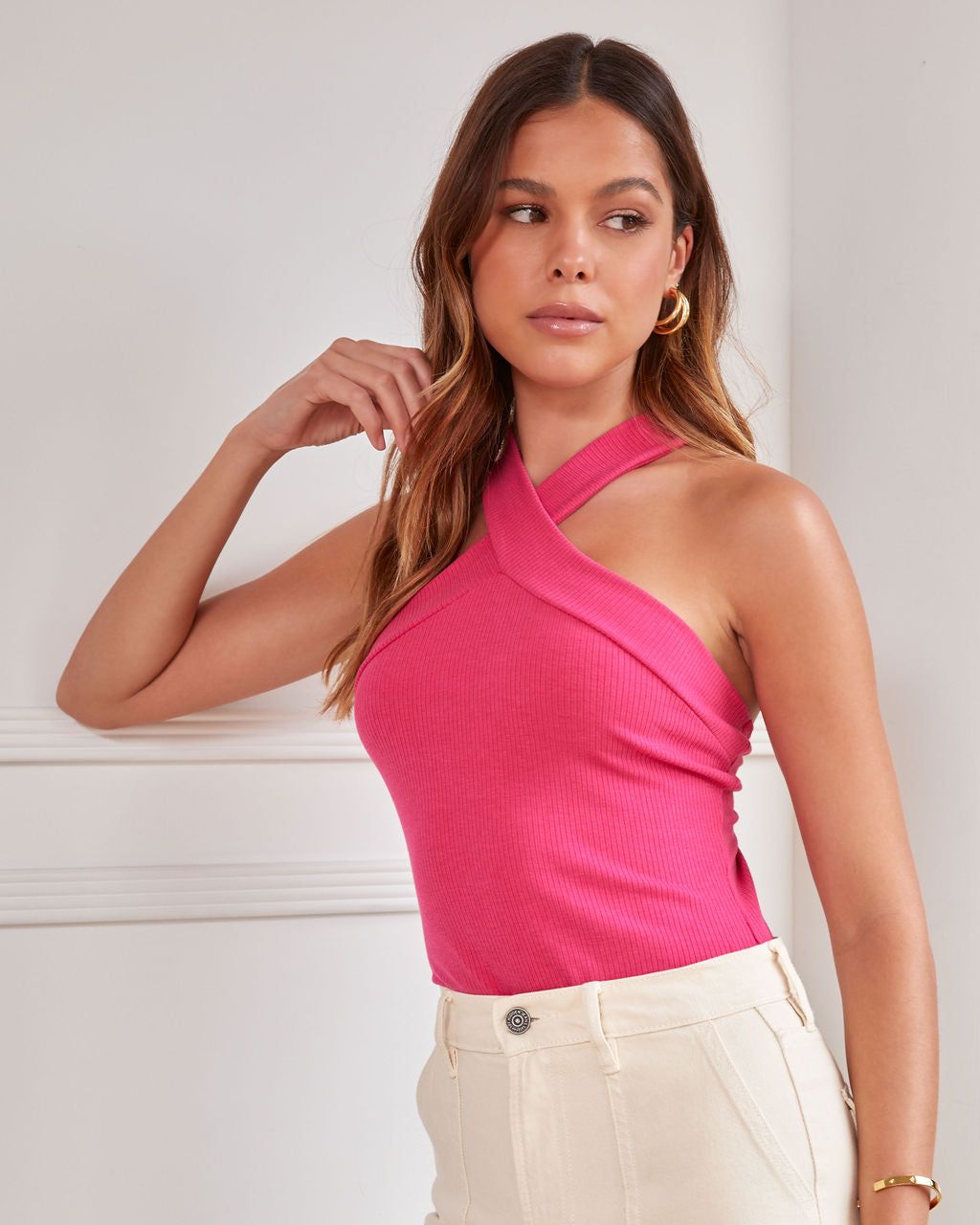 Vida Ribbed Halter Bodysuit - Fuchsia - FINAL SALE sold by Vici product image thumbnail 7