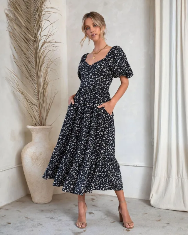 Charlie Floral Puff Sleeve Pocketed Midi Dress - FINAL SALE sold by Vici