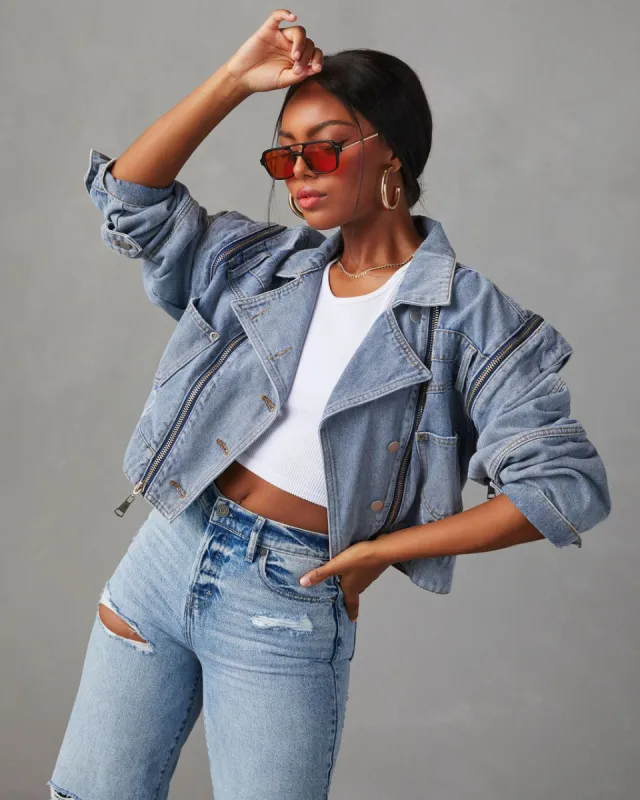 Merridan Zipper Denim Jacket sold by Vici