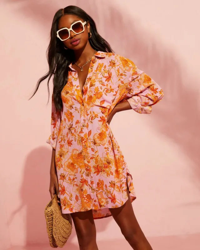 Queen Retro Floral Printed Shirt Dress - SALE made by Vici