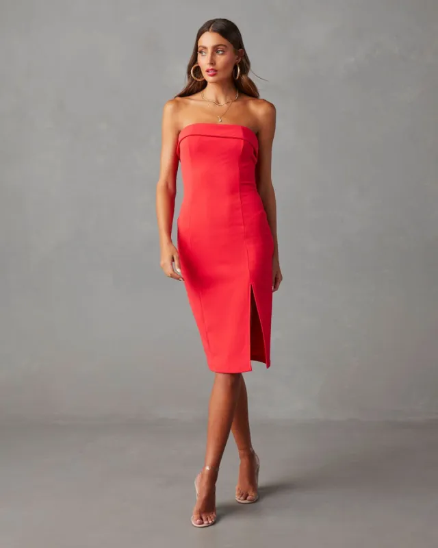 All Or Nothing Strapless Midi Dress sold by Vici