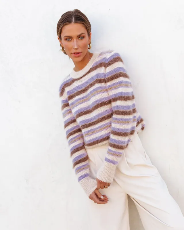 Everlee Stripe Fuzzy Knit Sweater sold by Vici