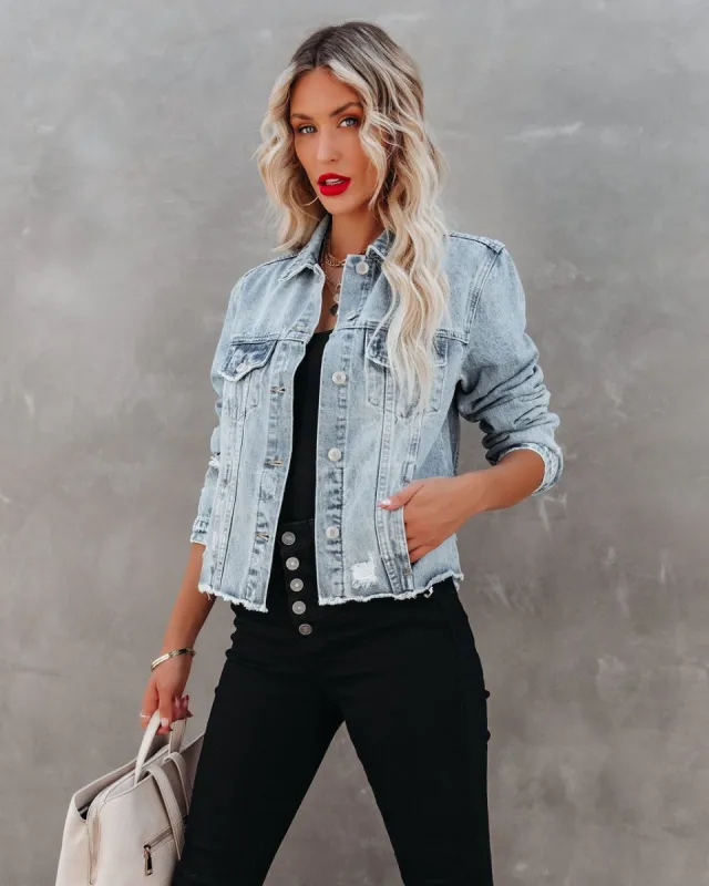 Speed Up Pocketed Distressed Denim Jacket - FINAL SALE sold by Vici