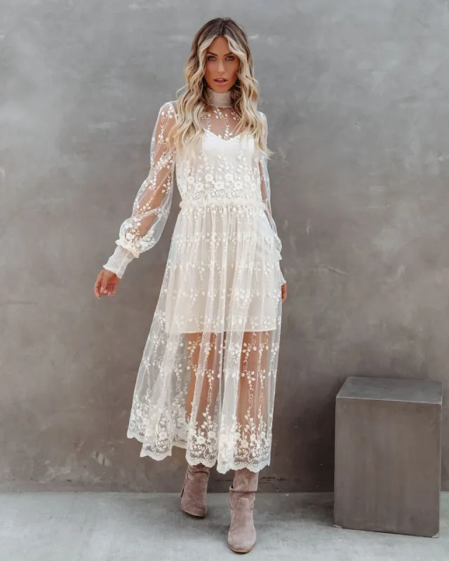 Blanche Embroidered Mesh Midi Dress - FINAL SALE sold by Vici
