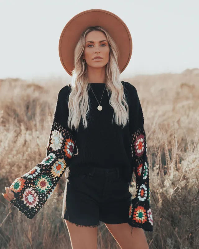 Wallflower Cotton Blend Crochet Sleeve Sweater sold by Vici