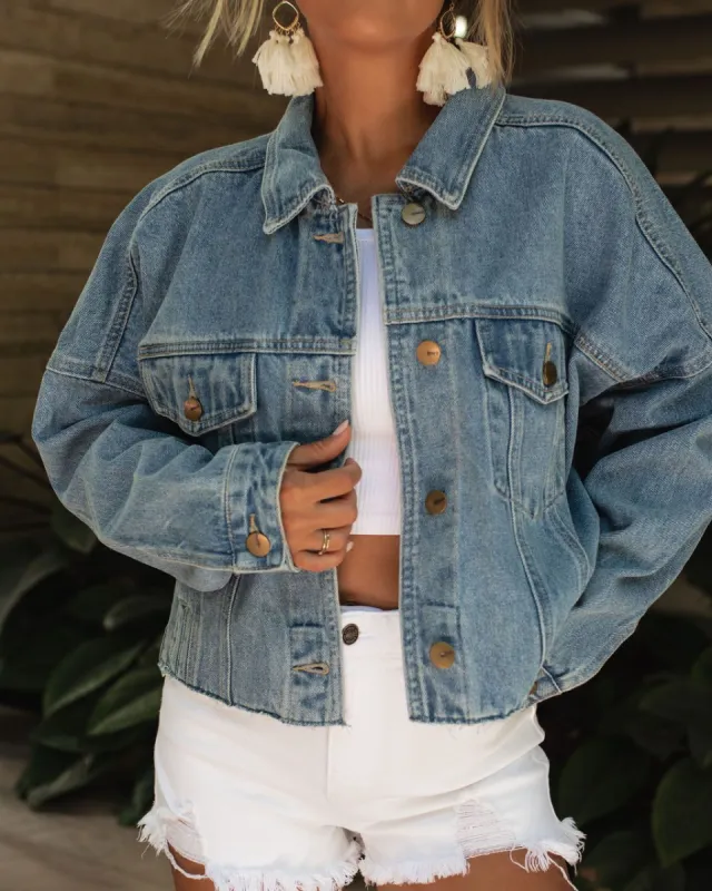 Ashton Frayed Hem Denim Jacket sold by Vici