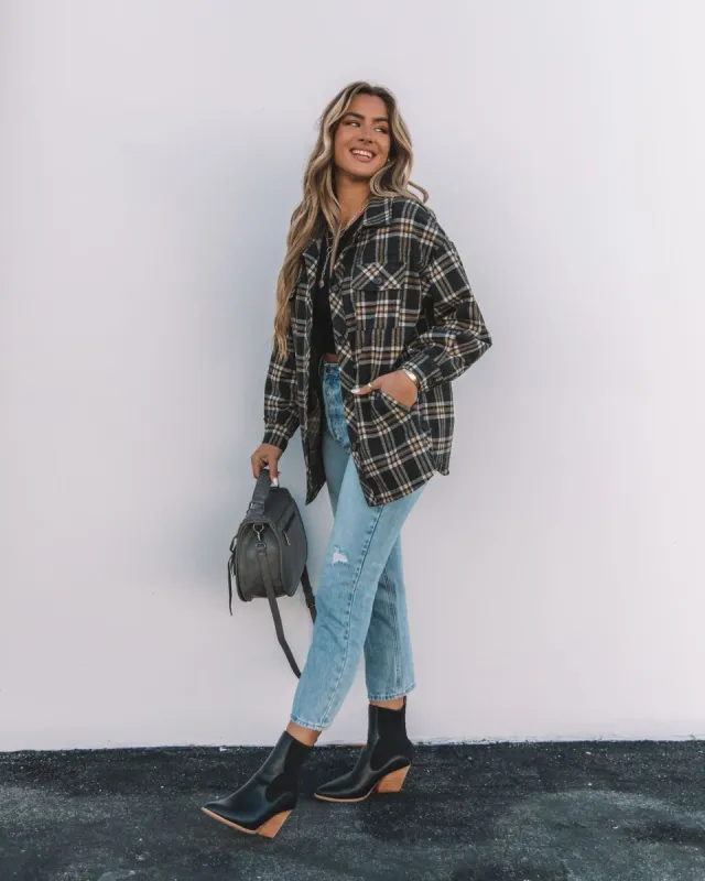 Hearst Pocketed Plaid Button Down Shacket - Charcoal - FINAL SALE sold by Vici