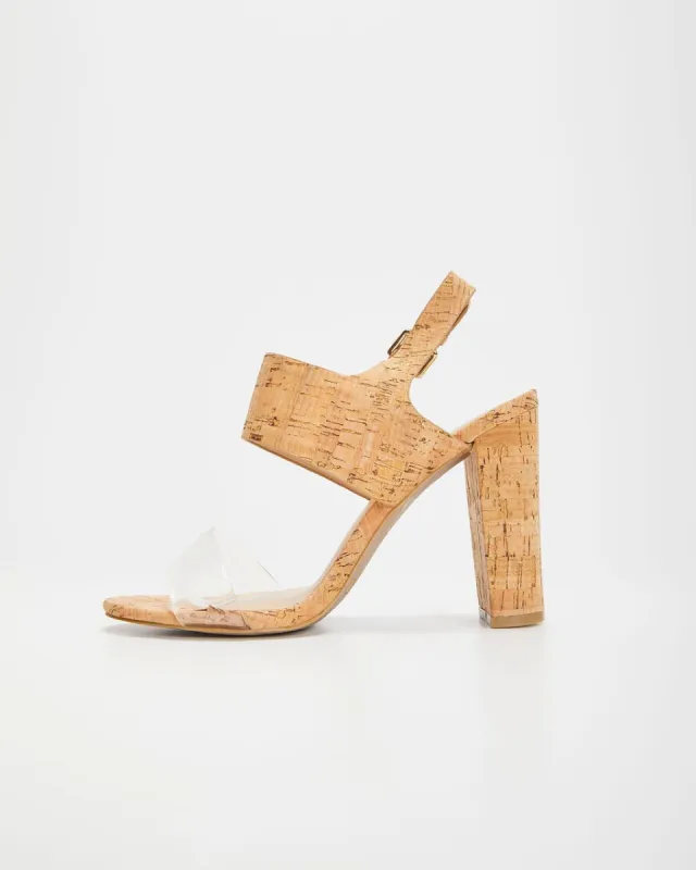 Napa Clear Strap Heeled Cork Sandal sold by Vici