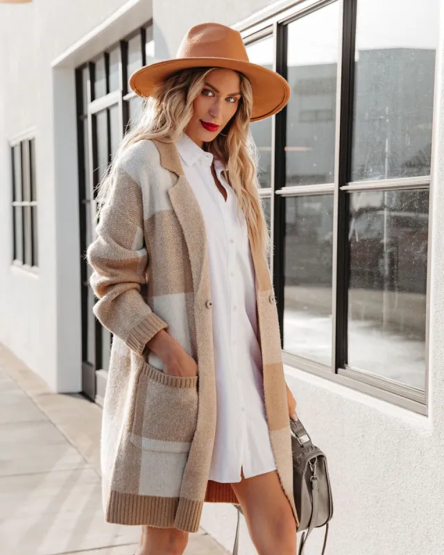 Woodrow Pocketed Checkered Knit Coatigan - Taupe - FINAL SALE sold by Vici