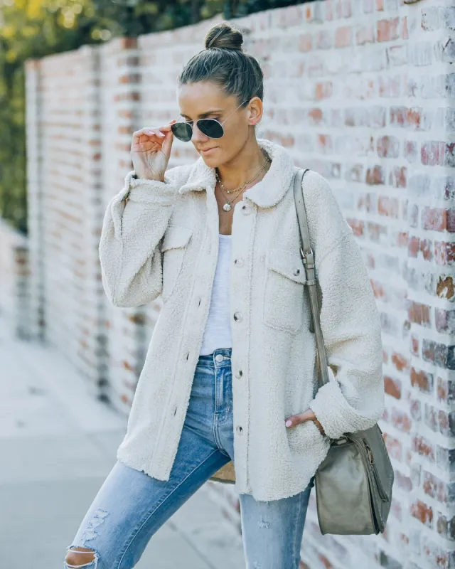 Big Rock Pocketed Sherpa Jacket - Beige - FINAL SALE sold by Vici