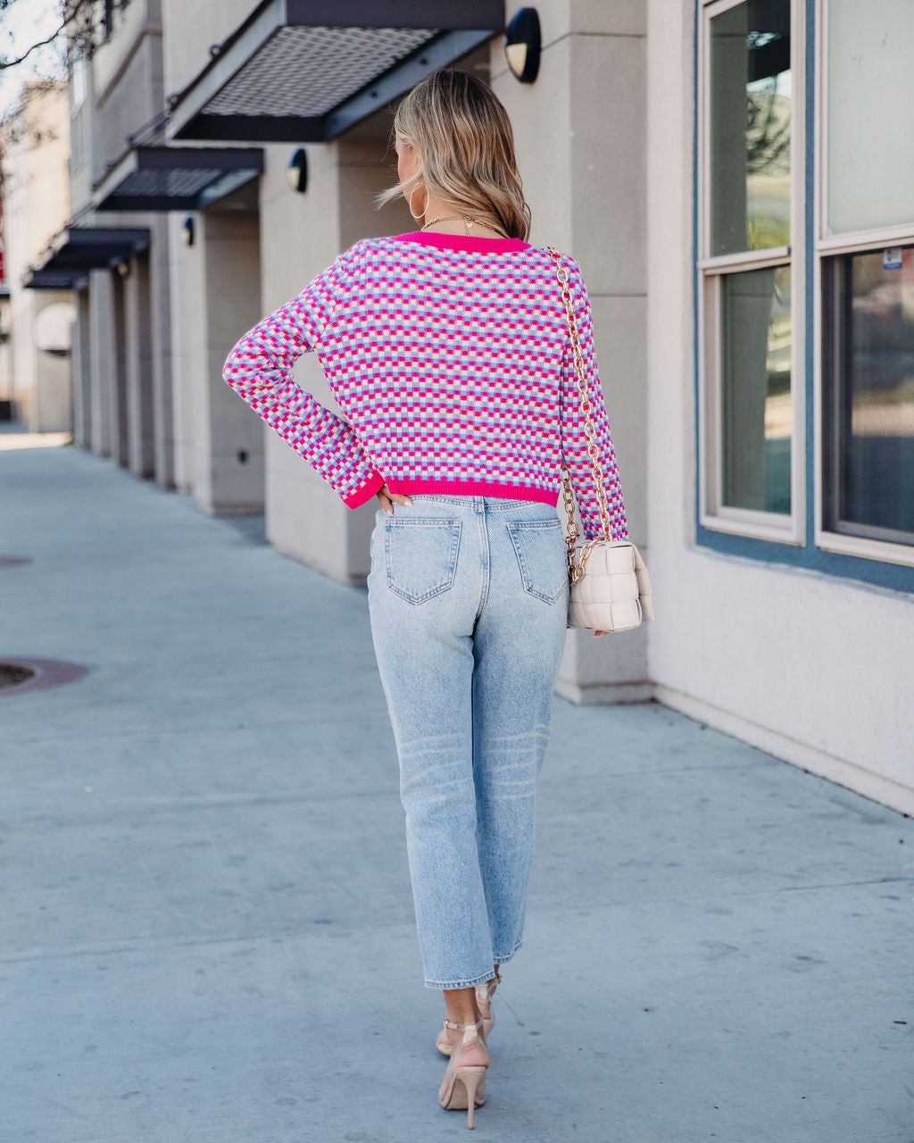 Dorinda Checkered Button Front Bell Sleeve Cardigan sold by Vici product image thumbnail 4