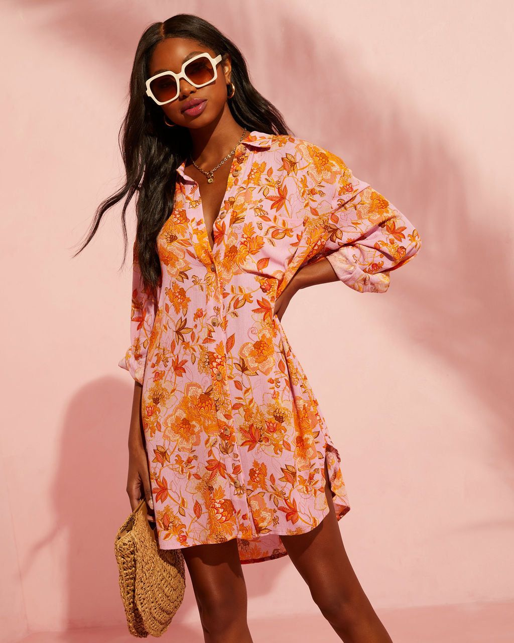 Queen Retro Floral Printed Shirt Dress - SALE sold by Vici