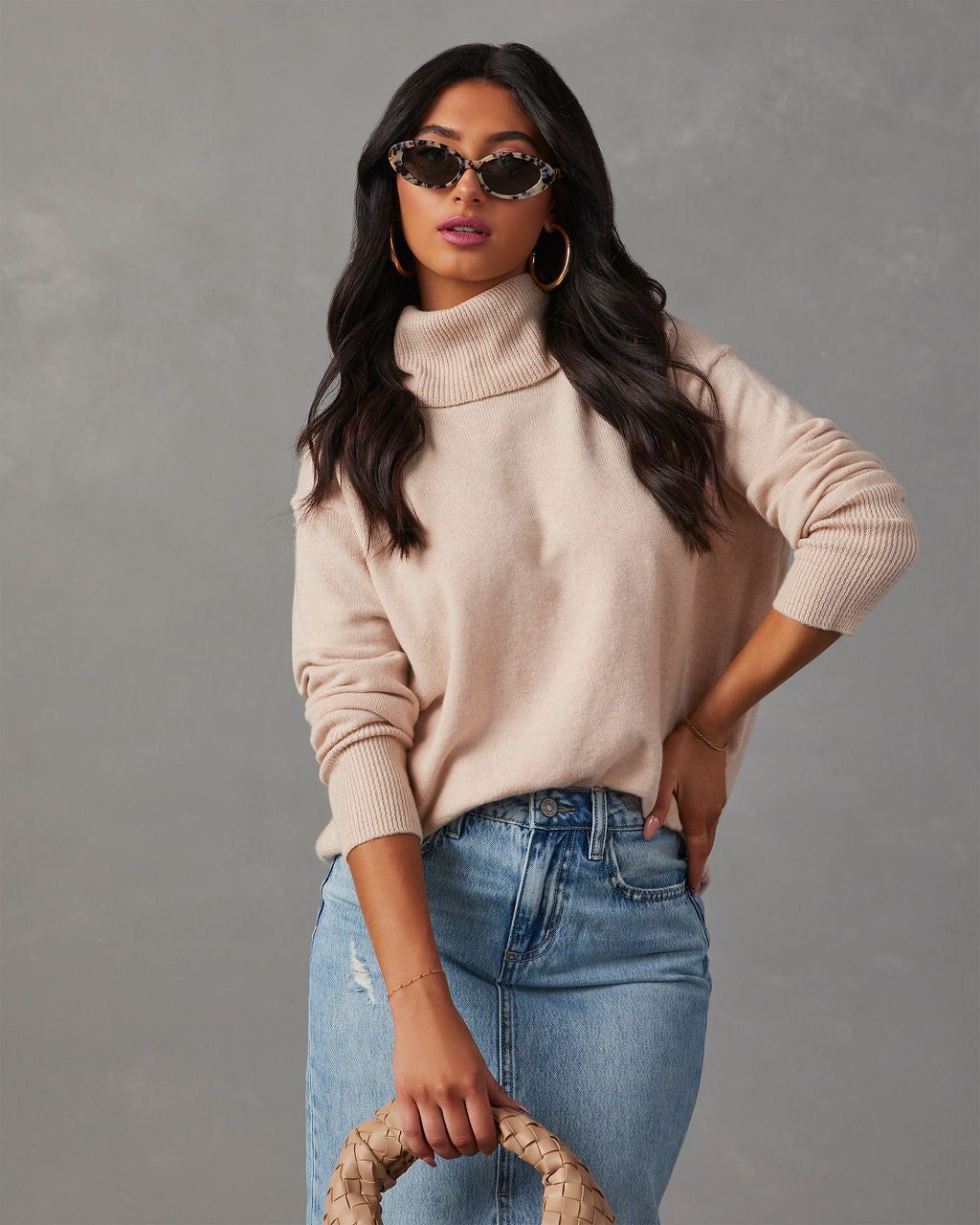 Faith Turtleneck Knit Sweater - Beige sold by Vici