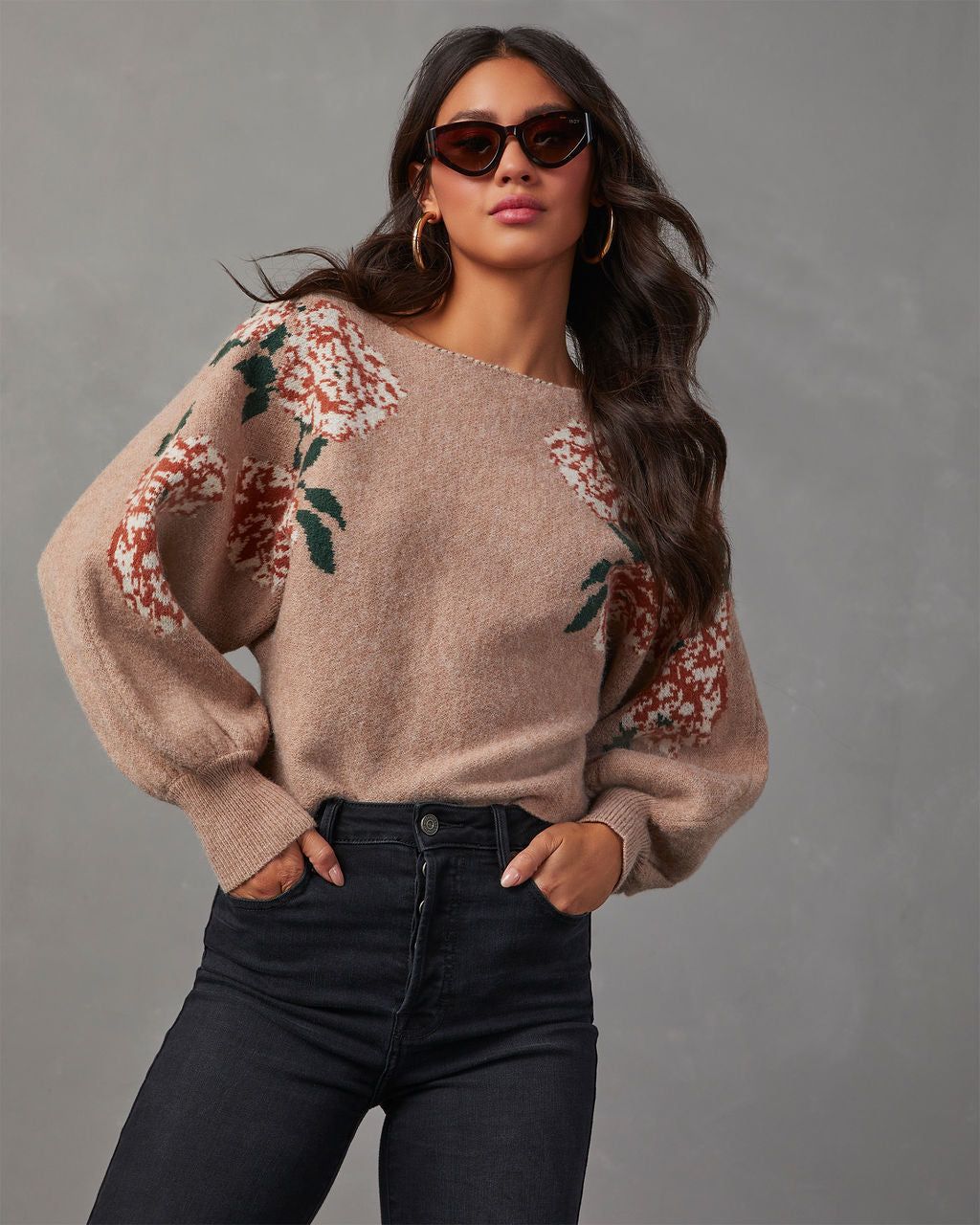 Fall Roses Floral Pullover Sweater - Taupe sold by Vici product image thumbnail 6
