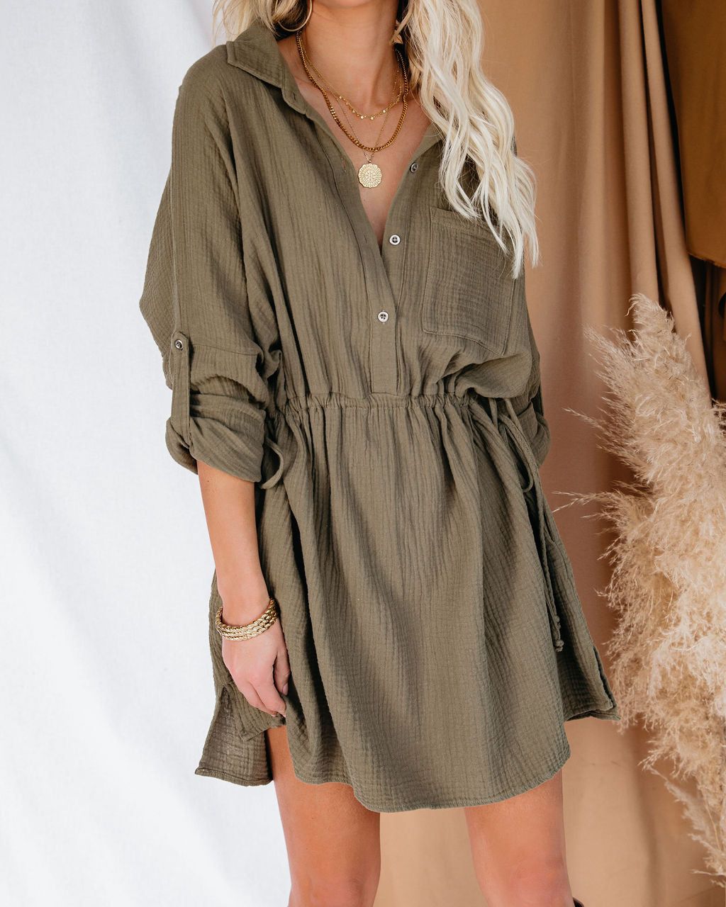 Remy Cotton Pocketed Shirt Dress - Olive - FINAL SALE sold by Vici product image thumbnail 9