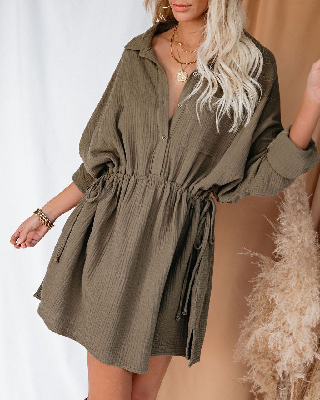 Remy Cotton Pocketed Shirt Dress - Olive - FINAL SALE sold by Vici product image thumbnail 8