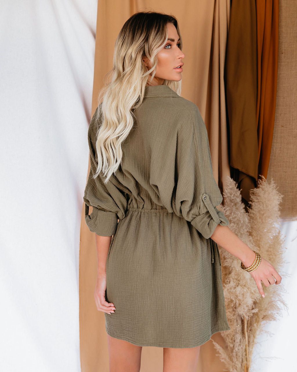 Remy Cotton Pocketed Shirt Dress - Olive - FINAL SALE sold by Vici product image thumbnail 3