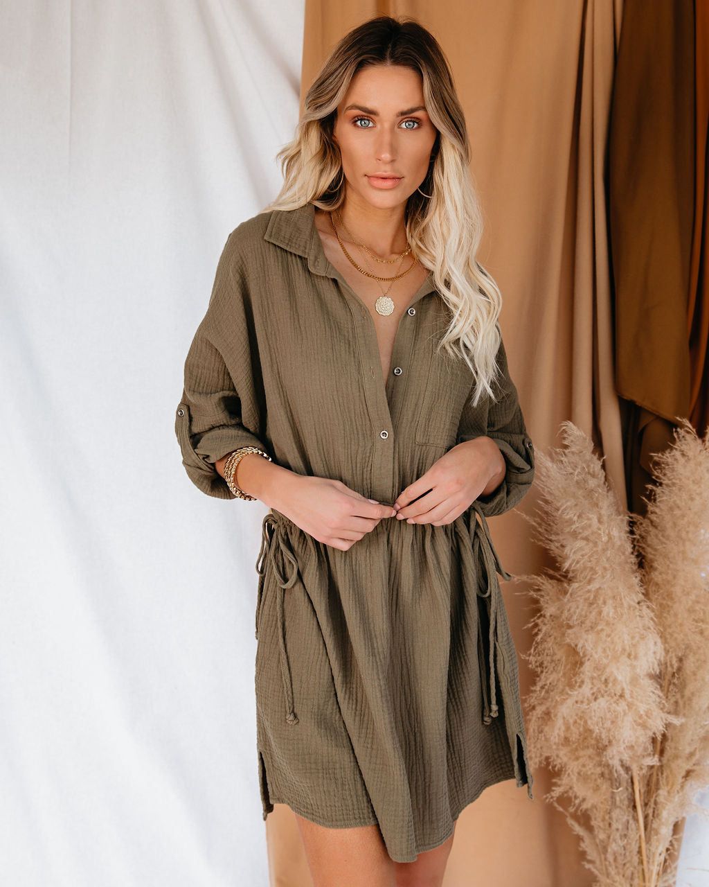 Remy Cotton Pocketed Shirt Dress - Olive - FINAL SALE sold by Vici product image thumbnail 11