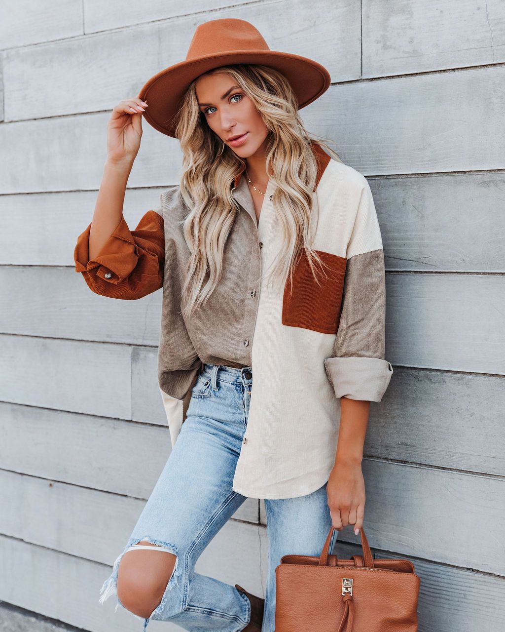 Mav Cotton Corduroy Colorblock Shacket - FINAL SALE sold by Vici