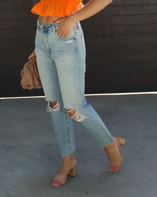 Rowena High Rise Distressed Straight Jeans - Light Wash - SALE sold by Vici