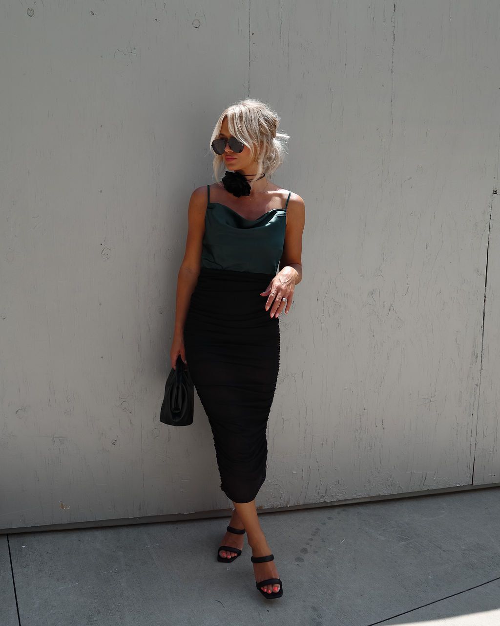 Halliwell Satin Cowl Neck Bodysuit - Hunter Green - SALE sold by Vici