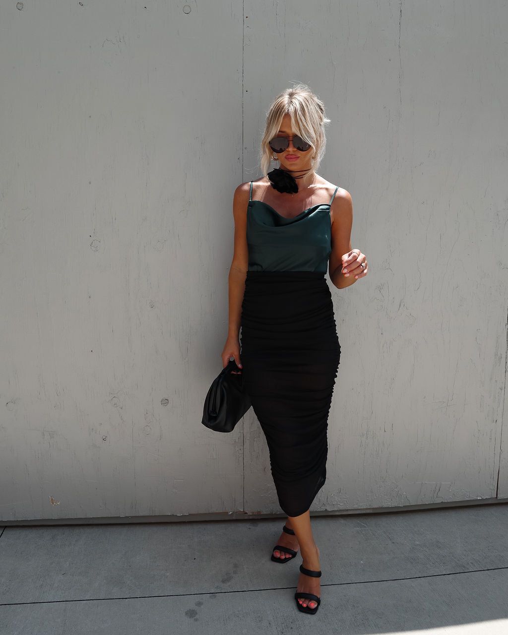 Halliwell Satin Cowl Neck Bodysuit - Hunter Green - SALE sold by Vici product image thumbnail 6