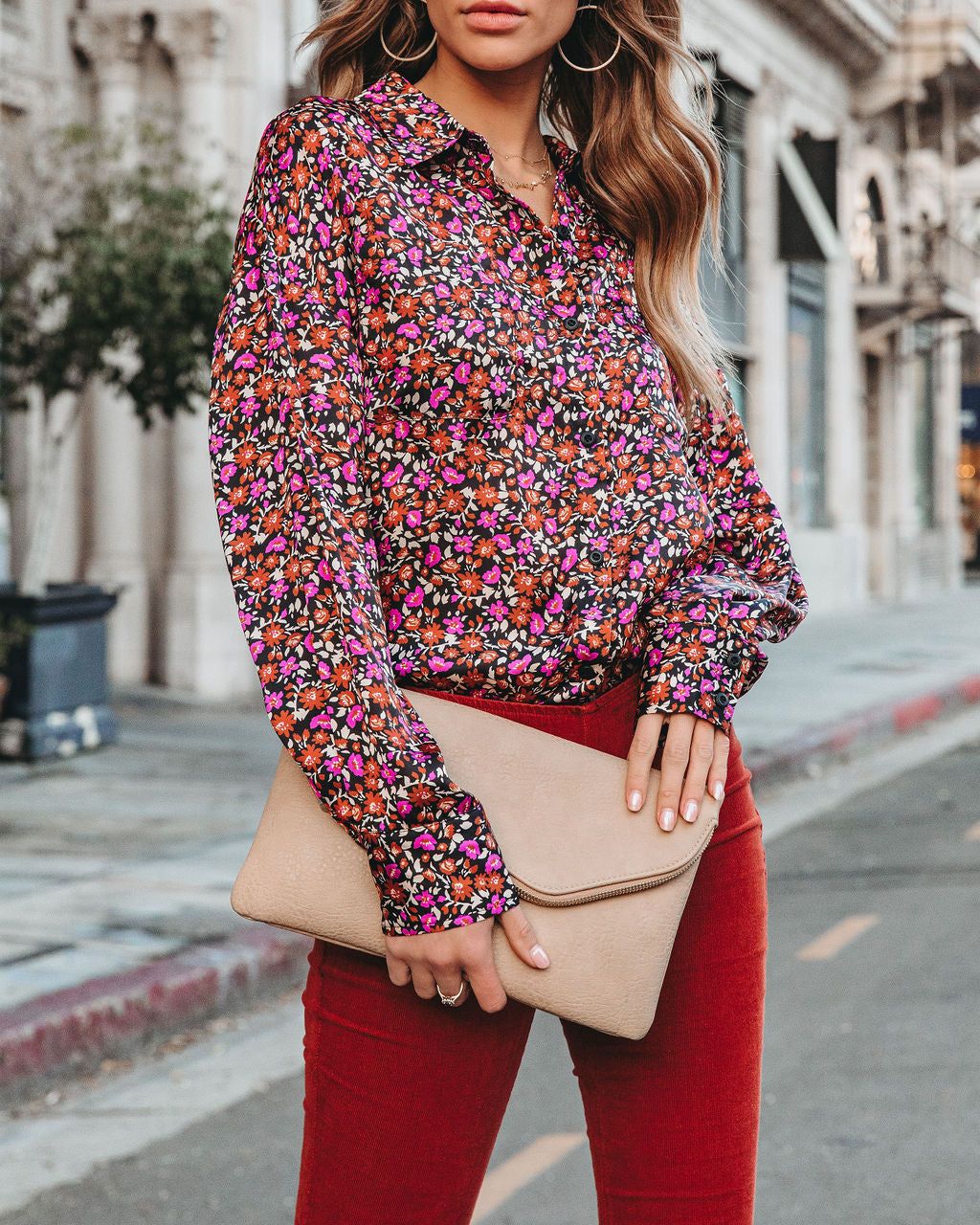 Freda Floral Satin Button Down Top - FINAL SALE sold by Vici product image thumbnail 3