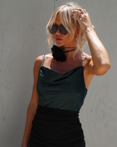 Halliwell Satin Cowl Neck Bodysuit - Hunter Green - SALE sold by Vici