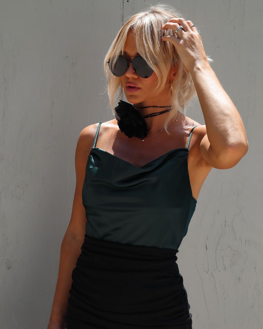 Halliwell Satin Cowl Neck Bodysuit - Hunter Green - SALE sold by Vici product image thumbnail 2