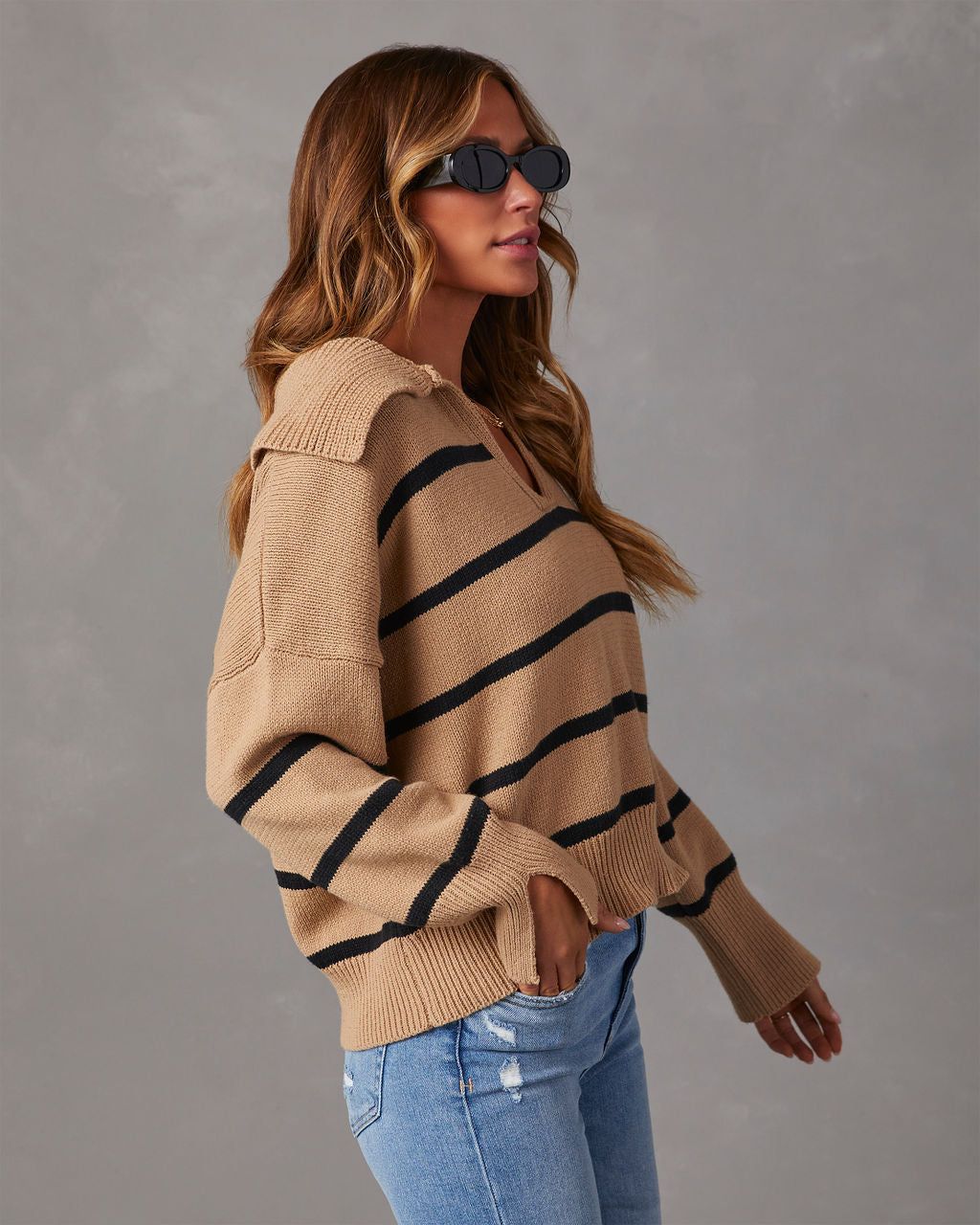 Jessie Striped Knit Collared Pullover Sweater sold by Vici product image thumbnail 3