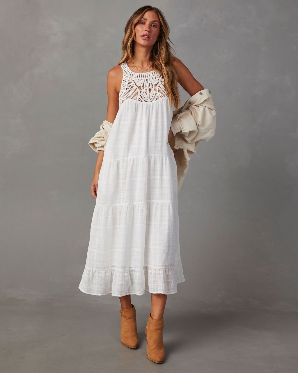 Maketta Tiered Maxi Dress - White sold by Vici product image thumbnail 3