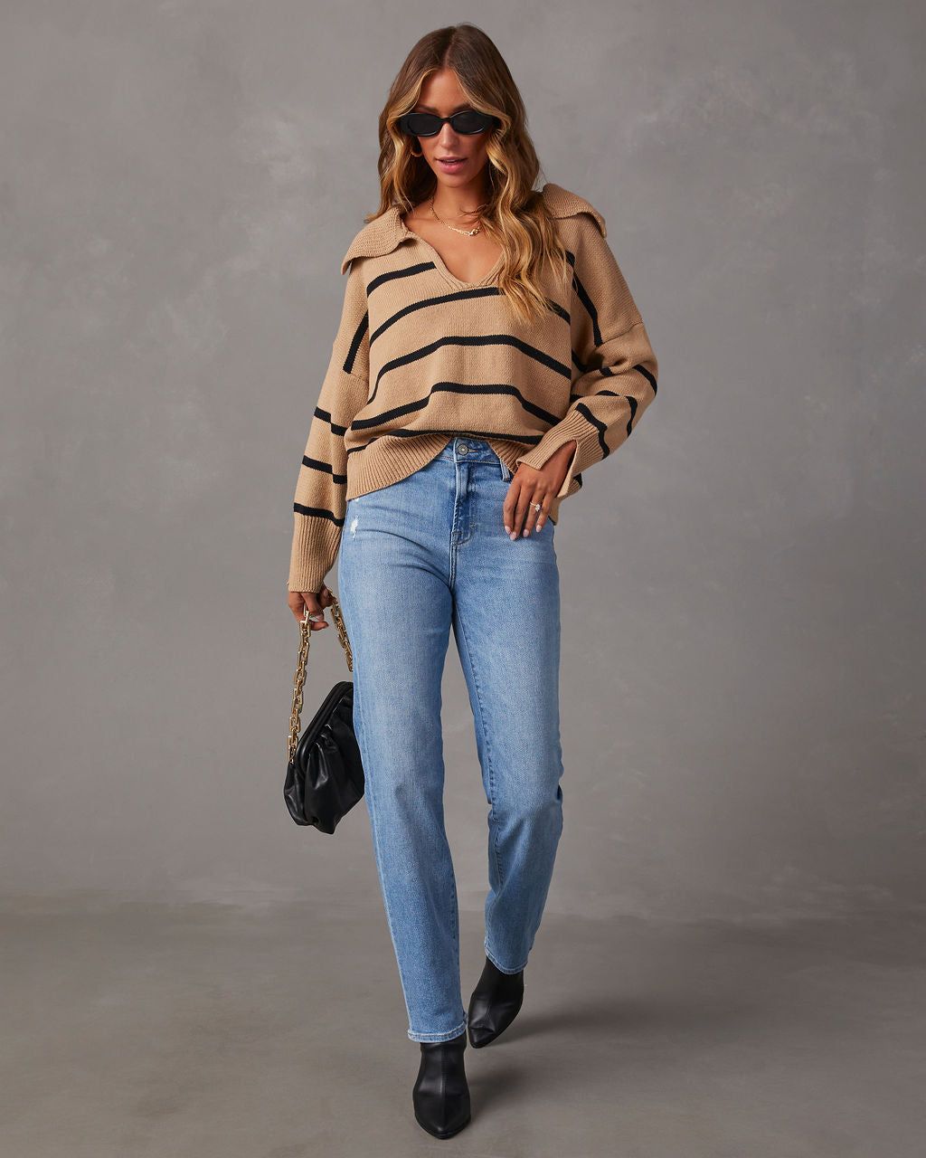 Jessie Striped Knit Collared Pullover Sweater sold by Vici product image thumbnail 2