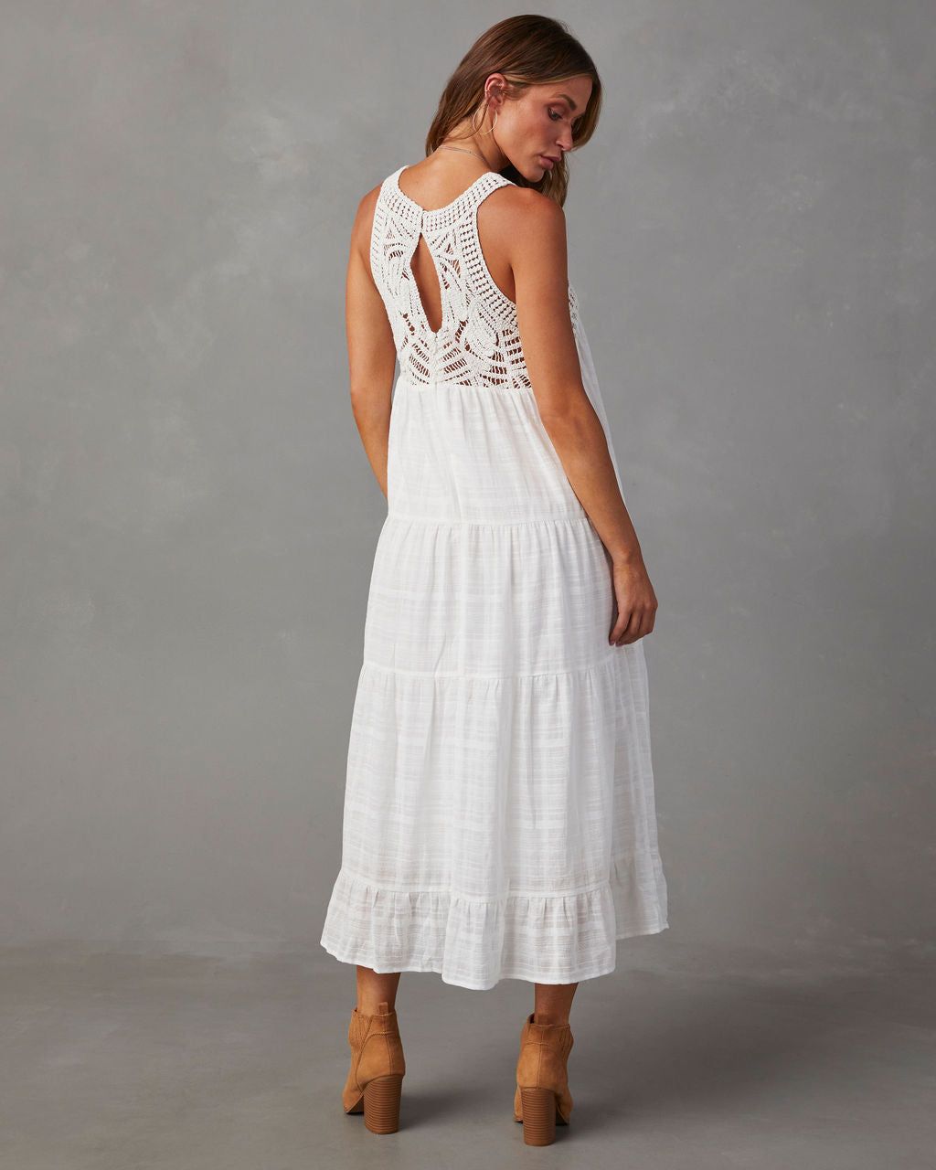 Maketta Tiered Maxi Dress - White sold by Vici product image thumbnail 4