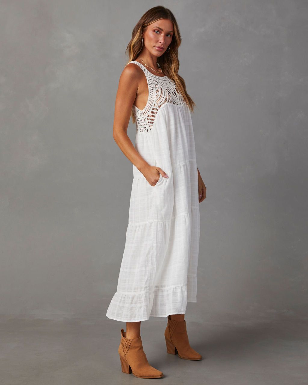 Maketta Tiered Maxi Dress - White sold by Vici product image thumbnail 2