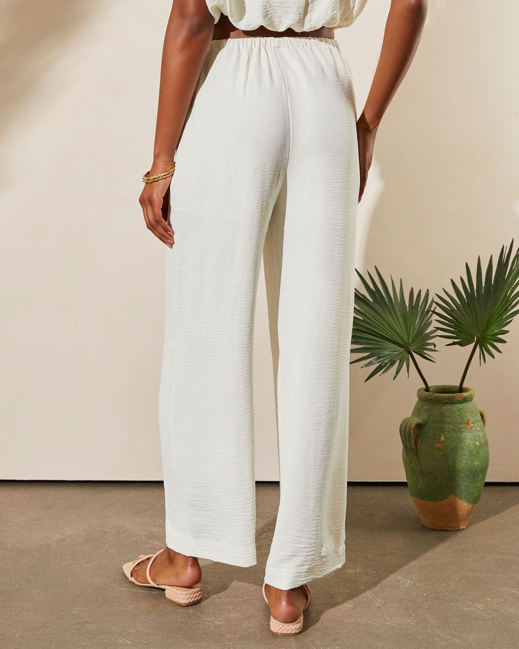 Forbidden Paradise Pocketed Drawstring Wide Leg Pants - White - SALE sold by Vici product image thumbnail 2