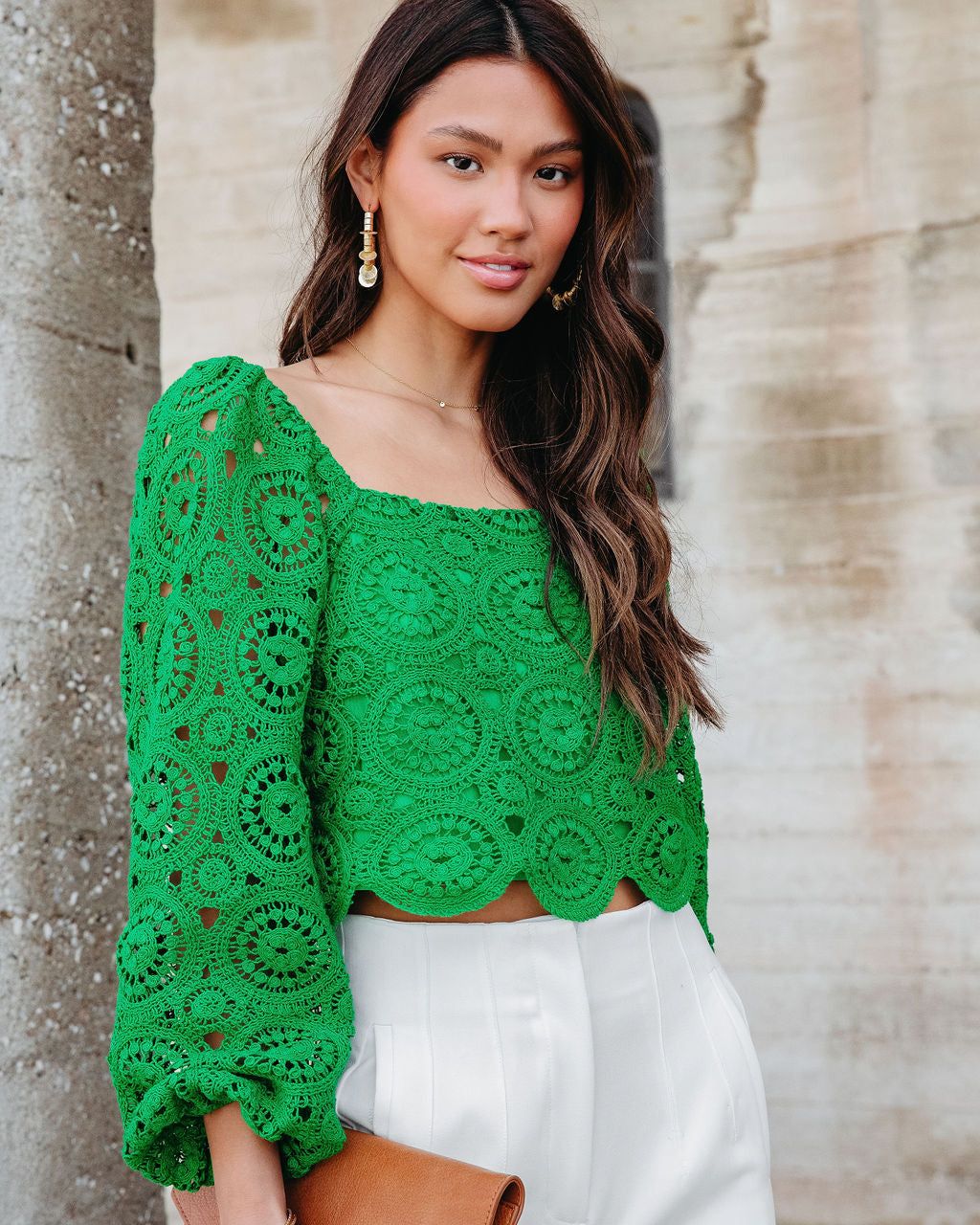 Klarissa Crochet Scalloped Hem Top - Green - FINAL SALE sold by Vici