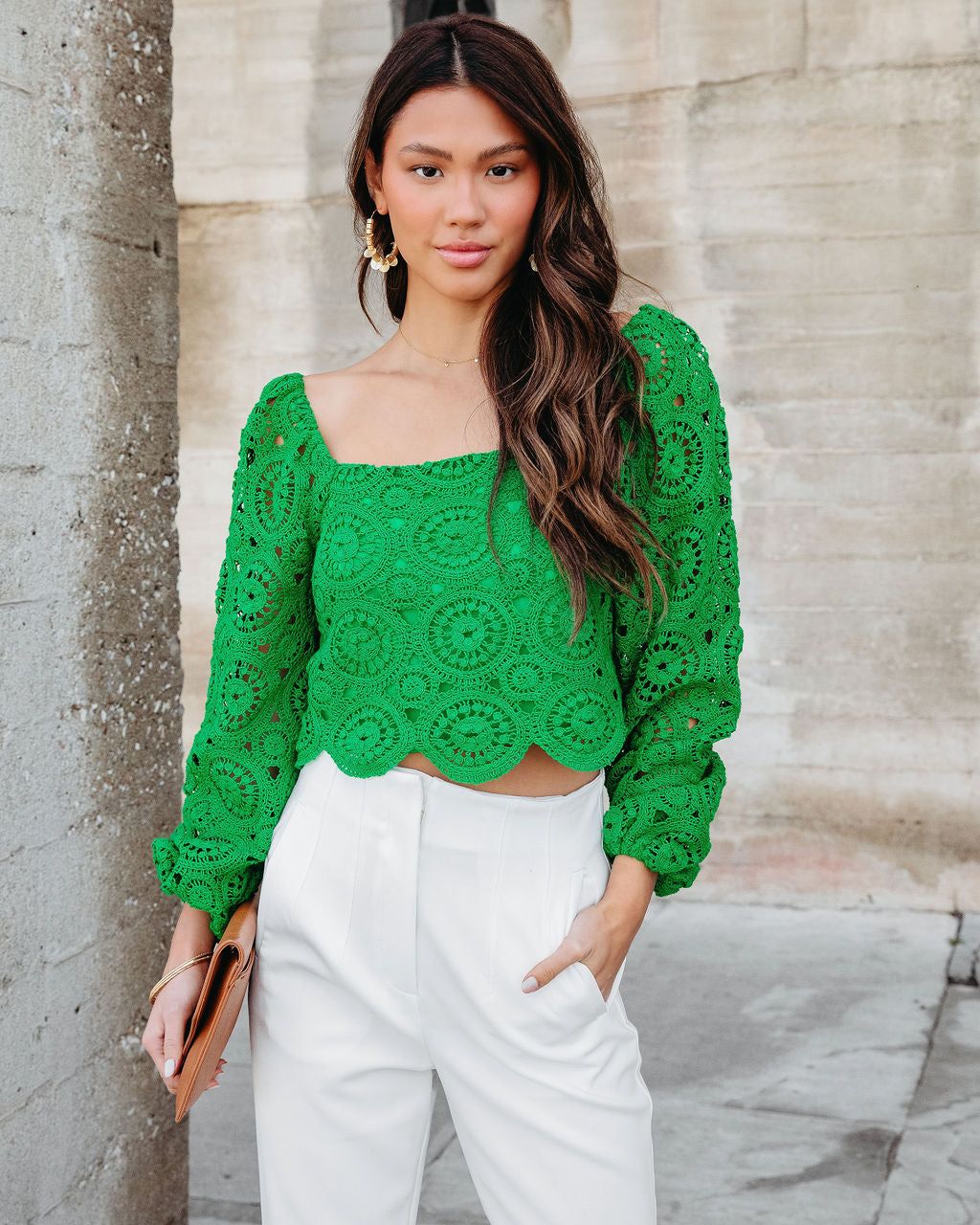 Klarissa Crochet Scalloped Hem Top - Green - FINAL SALE sold by Vici product image thumbnail 7