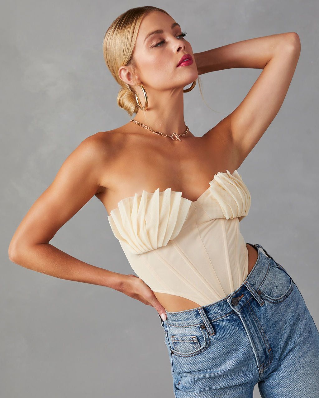 Melyssa Strapless Mesh Corset Top - Cream - FINAL SALE sold by Vici product image thumbnail 7