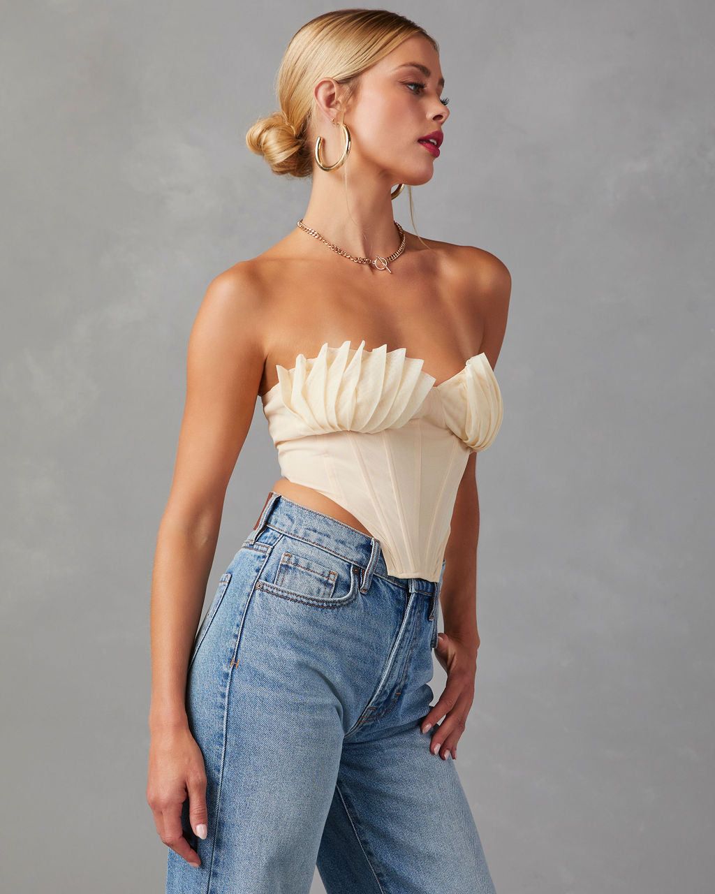Melyssa Strapless Mesh Corset Top - Cream - FINAL SALE sold by Vici product image thumbnail 4