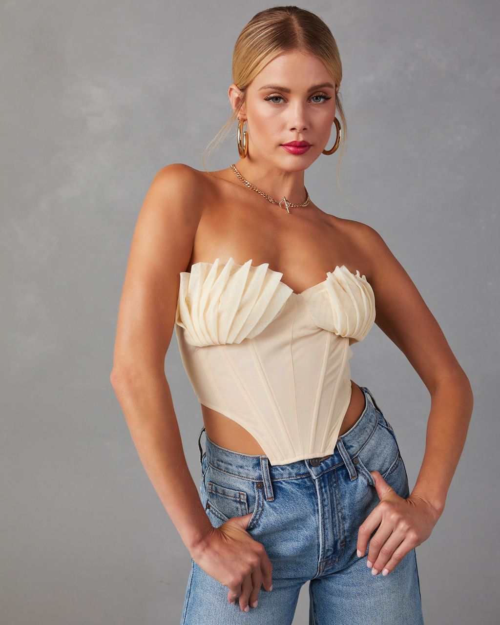 Melyssa Strapless Mesh Corset Top - Cream - FINAL SALE sold by Vici
