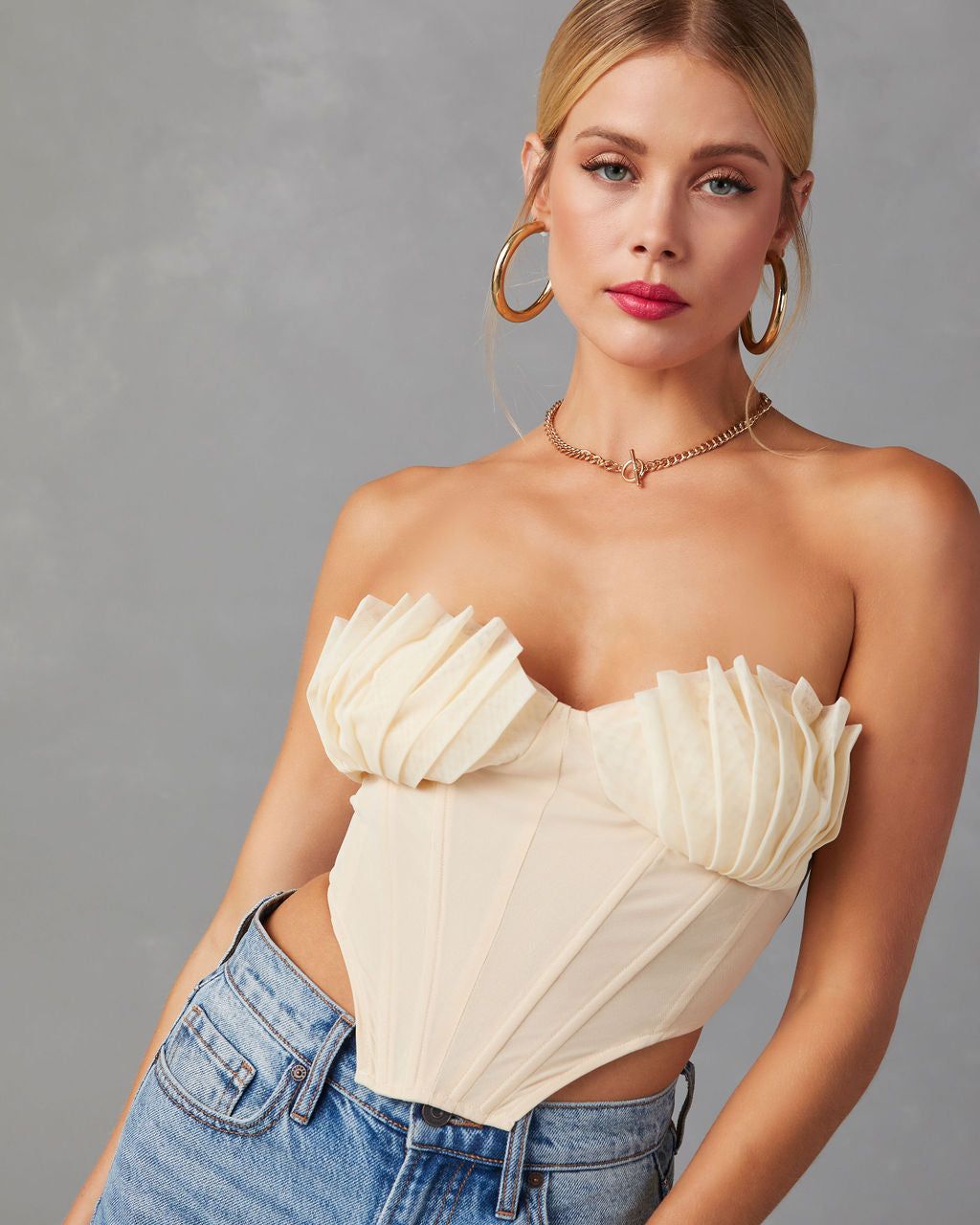 Melyssa Strapless Mesh Corset Top - Cream - FINAL SALE sold by Vici product image thumbnail 3