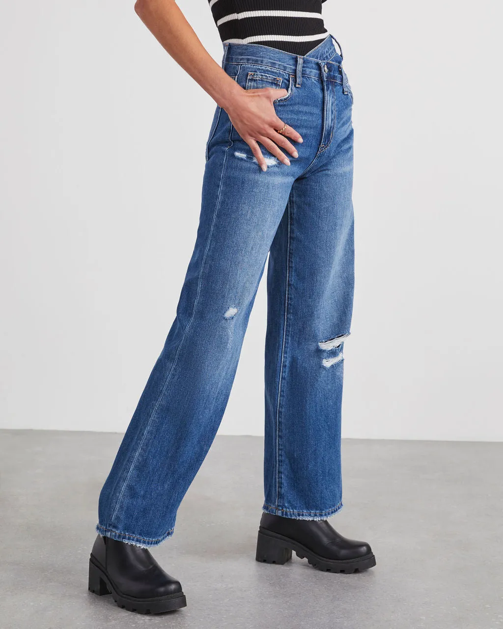 Provo High Rise Asymmetrical Waist Wide Leg Jeans sold by Vici product image thumbnail 3