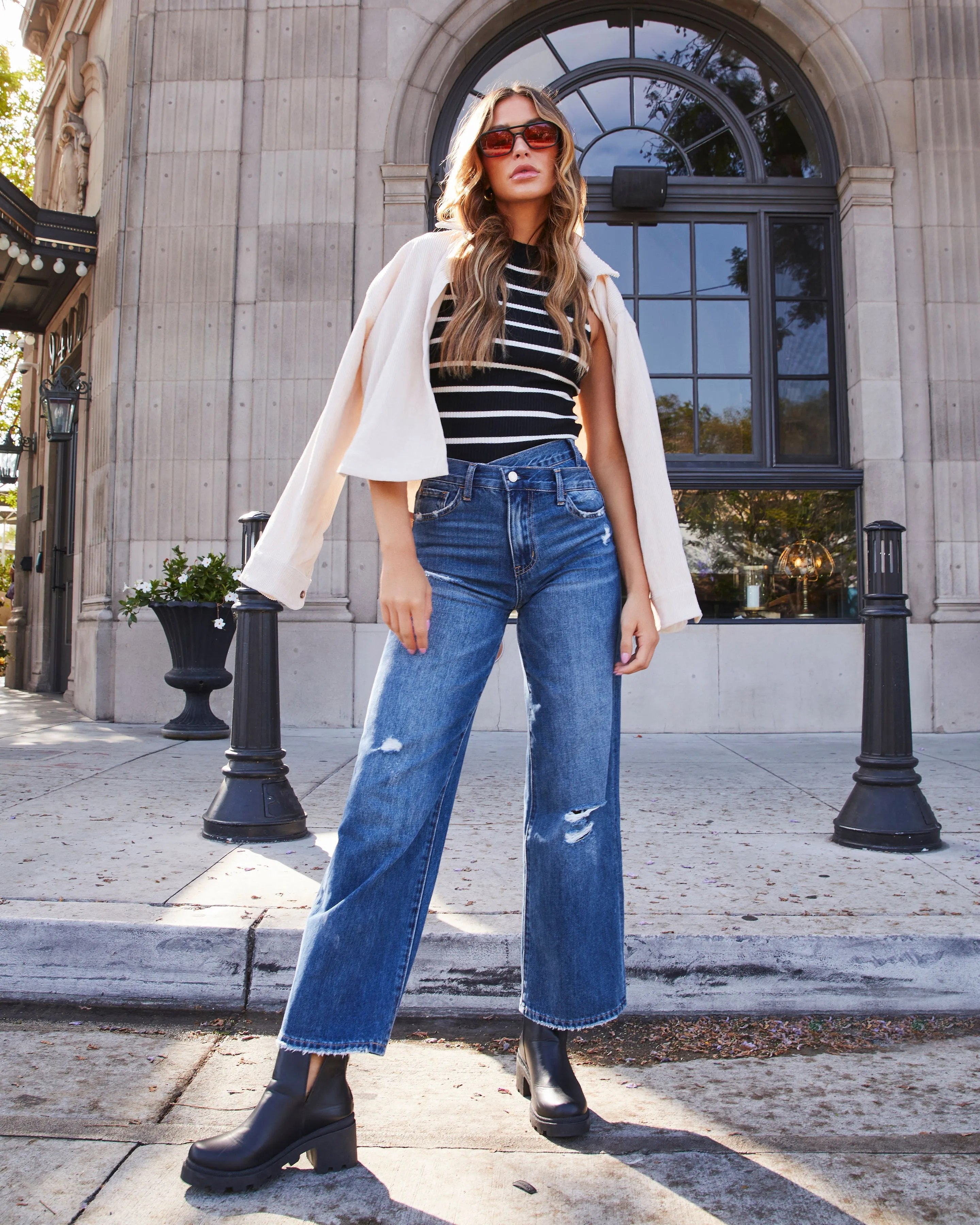 Provo High Rise Asymmetrical Waist Wide Leg Jeans sold by Vici product image thumbnail 2