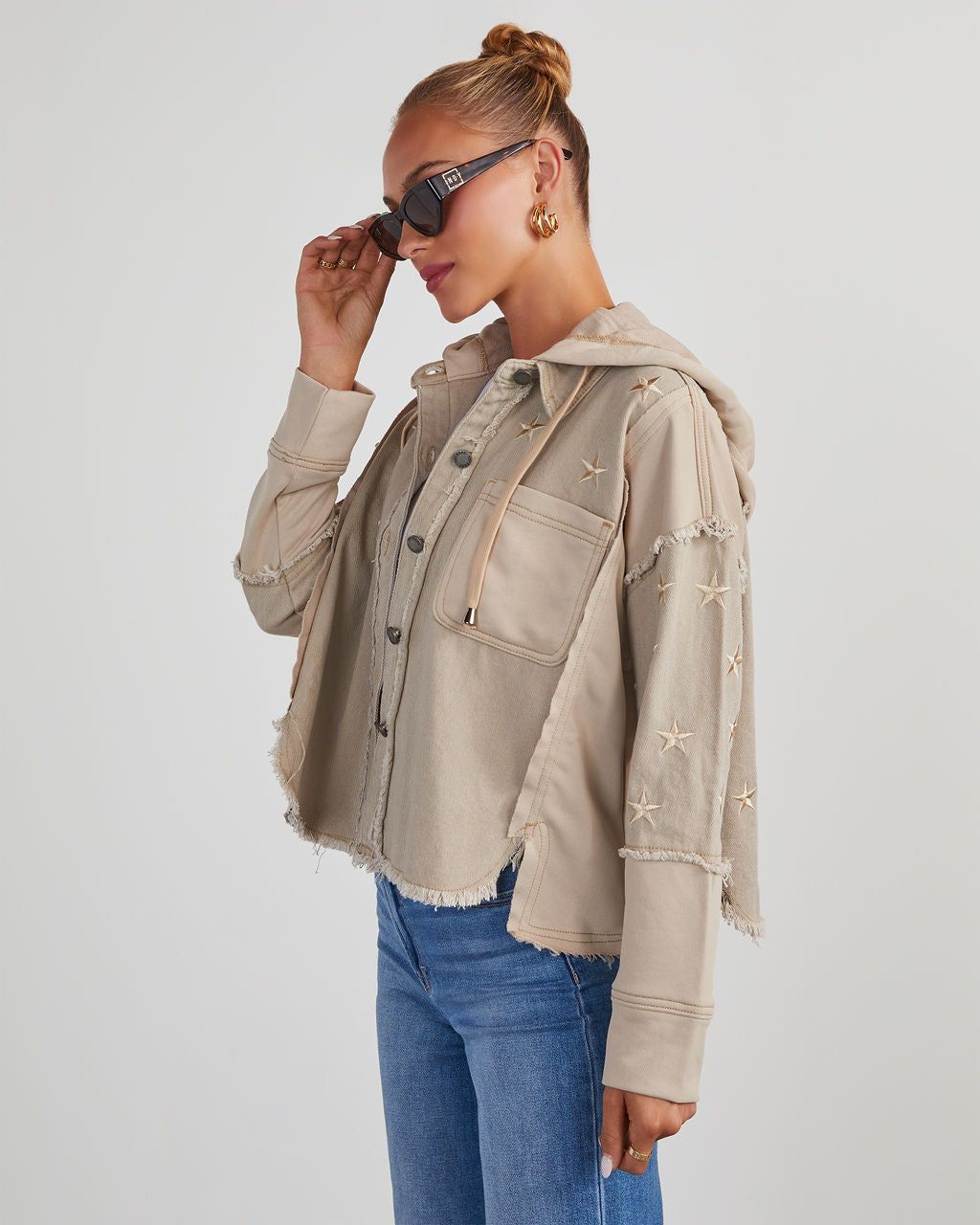 Mallory Lightweight Hooded Button Up Jacket - Taupe sold by Vici product image thumbnail 3