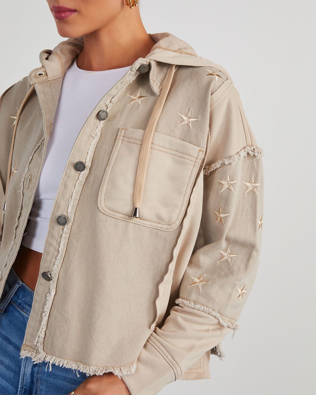 Mallory Lightweight Hooded Button Up Jacket - Taupe sold by Vici product image thumbnail 5